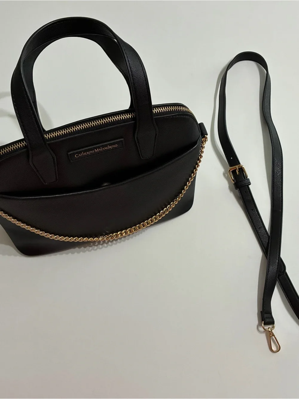 Catherine Malandrino Black Satchel with Gold Chain Detail